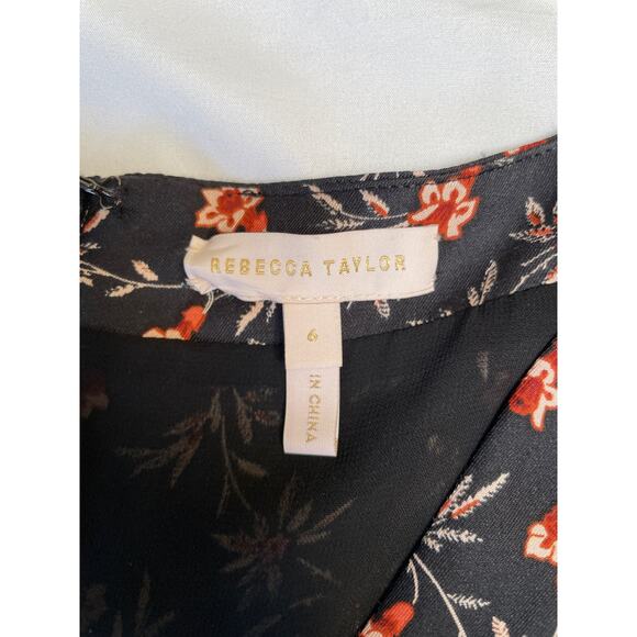 Rebecca Taylor Lia Black Red Orange Floral Stretch-Silk Jumpsuit, 6, Small - Picture 4 of 8